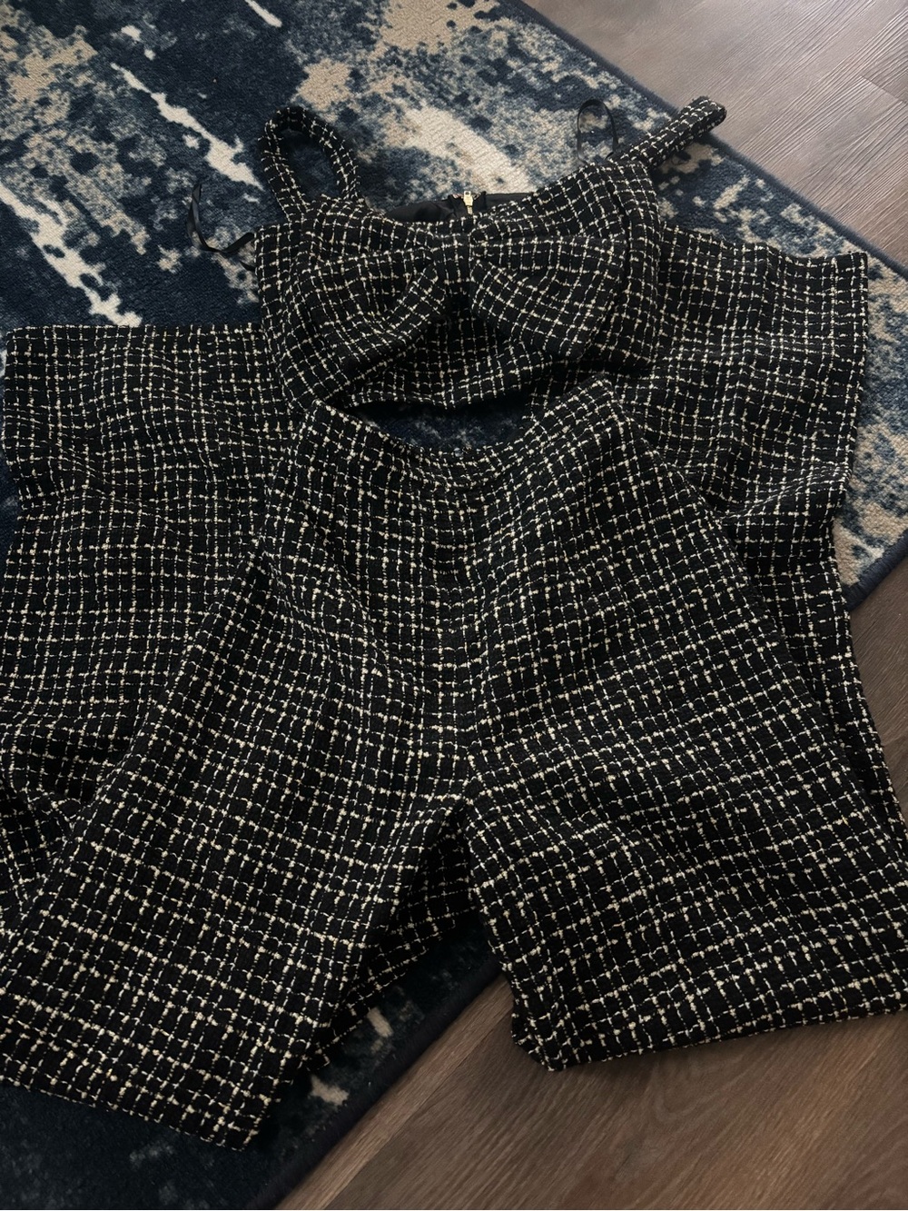 Black Tweed High-Waist pants and Crop Top Set